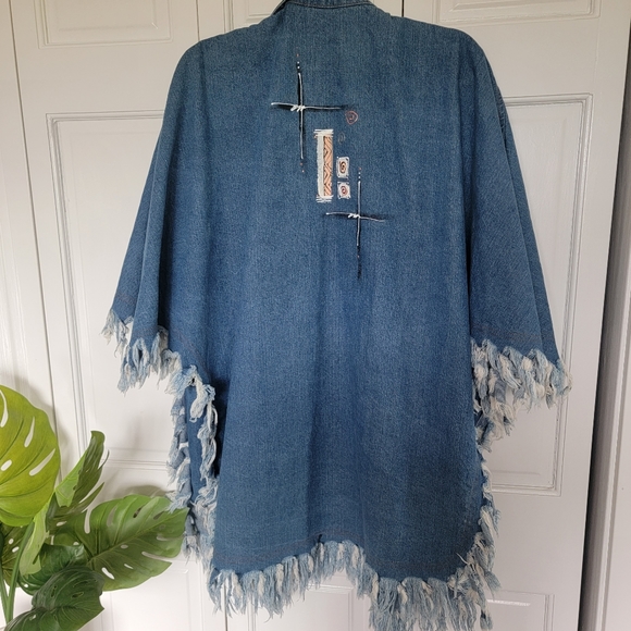 Hand painted jean open jacket poncho one size but listed as a small - Picture 5 of 10